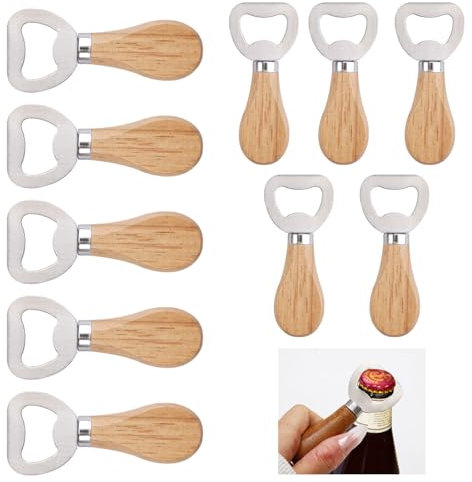 Pack of 10 Wooden Bottle Openers, Beer Openers, Wooden Handle, Portable, Natural Wood Bottle Opener for Drinks, Cider, Bar, Home Gadgets