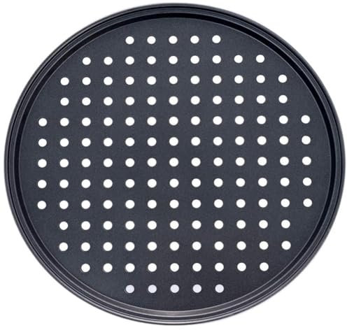 bandeja de pizza de acero, Bandejas antiadherentes de acero al carbono for pizza, bandeja for hornear con agujeros, plato redondo hondo, molde for hornear, horno, herramientas de cocina for el hogar,