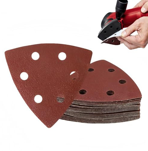 160 Pcs Triangle Sanding Pads for Wood – Multi-Grit (40#-600#) | Hook & Loop 93mm Sandpaper | Compatible with Mouse Sander, Bosch, & Multitools | 6-Hole Dust Extraction | Velcro Sanding Pads