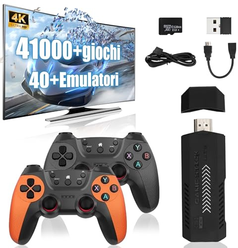 X2 Ultra Game Stick 4K, Console di gioco precaricata 128G TF Card 41000 +Giochi classici +40 Simulatori, Controller wireless 2.4G, Plug and Play Video Game Stick Nostalgia per TV Arcade/Monitor