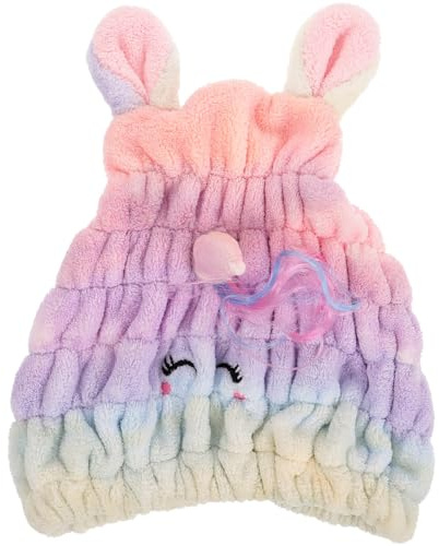 OUNONA Mikrofaser Haarturban Damen Einhorn Trockenhaube Weiches Coral Fleece Schnelltrocknend Haartrocknungsmütze 9.8X8.5 Zoll Für Bad Spa Schwimmbad