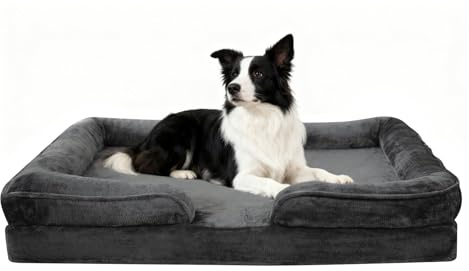 VoltaEcho Panier pour Petit Chien - Lit Orthopédique Déhoussable en Fausse Fourrure, Coussin Lavable avec Doublure Imperméable (Gris foncé, 90 * 70 * 18)