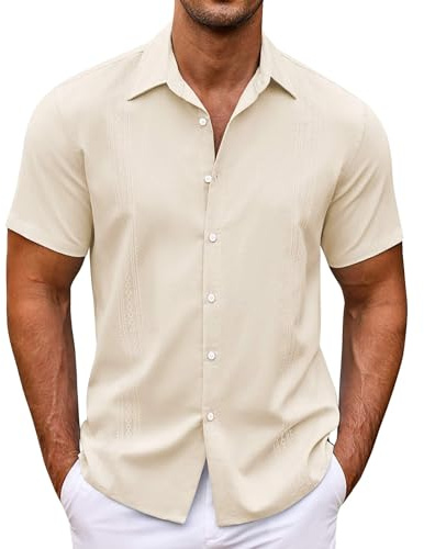 Uwdiohq Chemise décontractée à Manches Courtes pour Hommes Couleur Unie, rayée, Tendance, Boutons Amples Chemises pour Grandes Et Chemise Homme Homme Manches Courtes Lin Blanche Longues Vetement