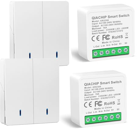 QIACHIP 230V Funk Lichtschalter und Empfänger Set 2,4GHz Störfestigkeit,16A 3000W,Mini-Controller Relais modul mit 2 Wandschalter,unterstützt