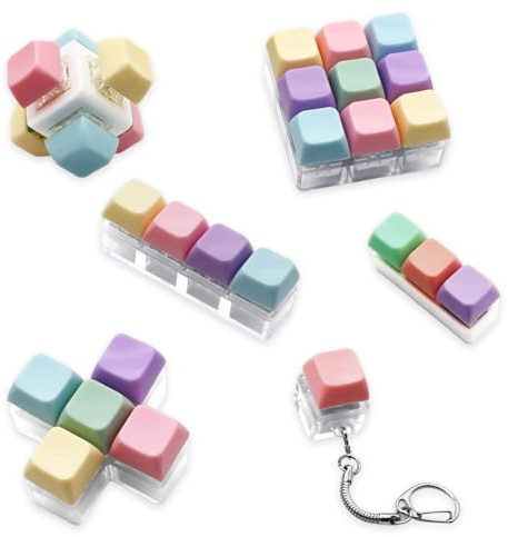 6Pcs Keyboard Fidget Toy - Clicky Fidget Clicker Keyring, Adult & Kids Fidget Toys, Portable Stocking Stuffers Gadgets, Non-Toxic Plastic Stress Relief Fidget Keyboard for Work School Travel