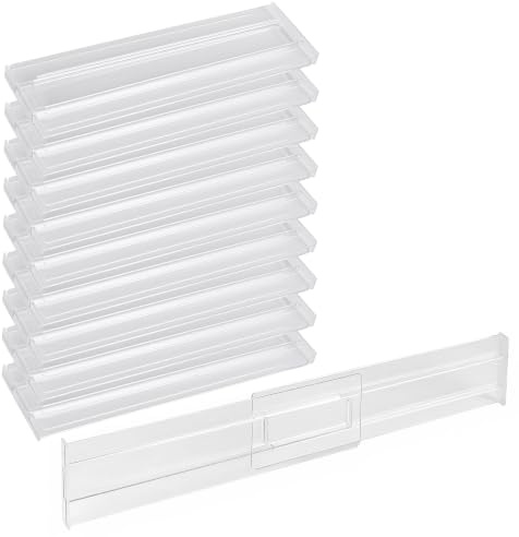 YIXNSW 10 Stück Schubladentrenner Verstellbar, 27,5-52 x 8 cm Transparenter Schubladen Organizer aus PS-Kunststoff, Schubladen Trenner Küchenschubladeneinsätze für Küche und Haushalt