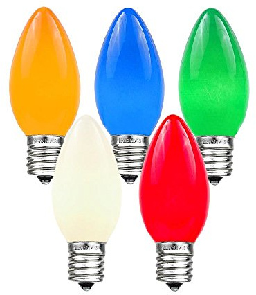 Novelty Lights 25 Pack C9 Ceramic Outdoor Christmas Replacement Bulbs, Multi, E17 Intermediate Base, 7 Watt