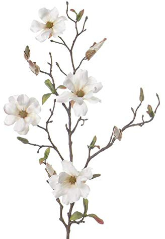 artplants.de Ramo di Magnolia Marga Artificiale, 4 Fiori, germogli, Bianco, 80cm - Ramo Decorativo/Decorazione Floreale
