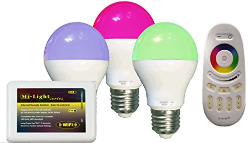 3x WLAN LED Lampe original LIGHTEU® Color RGB- Warm Weiß, 6 Watt, E27, dimmbar, mit 4 zone Fernbedienung, Farbwechsel Glühbirne, inkl. Wlan Controller steuerbar über IPhone / Android App