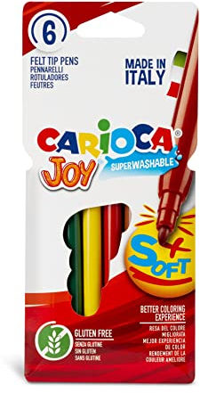 Carioca Pennarelli Joy Paperboard Wallet, Pennarelli Colorati per Bambini con Punta Fine, Ideali per Disegnare e Colorare, Super Lavabili, Colori Assortiti, 6 Pezzi