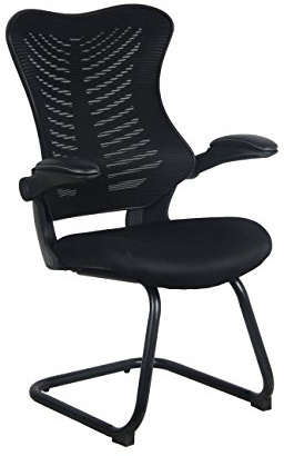 OfficeFactor Reception Guest Office Chairs with Flip Up Arms – Comfortable Mesh, Ergonomic Contour, Modern Convertible Furniture for Visitors, Meeting Groups 300 Lbs Rated (Black)