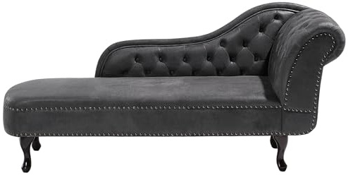 Beliani Retro Récamiere im Chesterfield Style Kunstleder rechtsseitig dunkelgrau Nimes