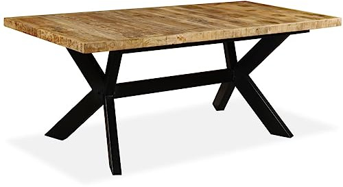 vidaXL Solid Mango Wood and Steel Cross Dining Table, 180 cm - Industrial Style, Brown, Rectangular for Dining Room and Kitchen