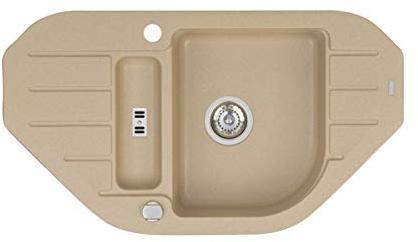 Spüle Spülbecken Granit 50x90 cm 1,5 Becken 1,5 Abtropffläche Küche Einbauspüle Küchenspüle gesprenkelt Eckspülbecken Restebecken+ Siphon + Drexexcenter Waschbecken