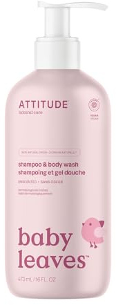 ATTITUDE 2in1 Hair Shampoo and Body Wash for Baby, Plant and Mineral-Based Gentle Formula, EWG Verified, Vegan Baby Products, Unscented, 473 mL