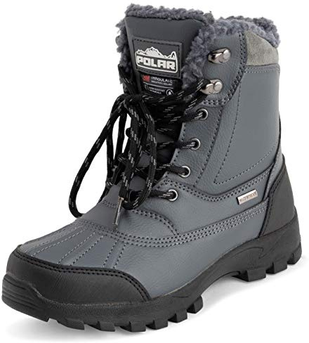 POLAR Mens Thinsulate Fully Lined Waterproof Deep Tread Durable Rubber Shell Thermal Winter Rain Snow Boots - Grey - EU45/US12 - YC0694