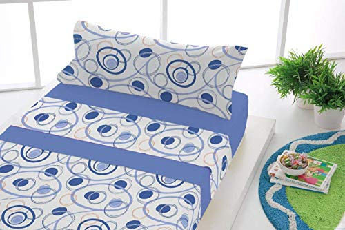 SABANALIA Sábanas Franela Dance Cama 120 Invierno | 3 pieza(s): bajera 120x190/200, encimera 205x270, almohada 140x45 cm. 85% algodón. Color Azul.
