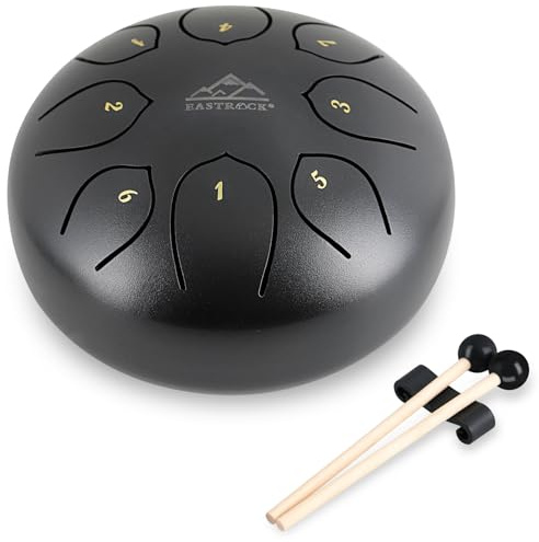 EASTROCK Tambor de lengua de acero para niños, instrumento de percusión, tambor de mano con llave C, tambor de panda con bolsa de viaje, para meditación, yoga, mazos y libro de música (negro)