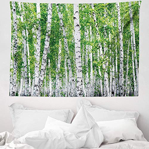 ABAKUHAUS Birke Wandteppich, Frische Sommer-Blätter aus Weiches Mikrofaser Stoff Waschbar ohne Verblassen Digitaldruck, 150 x 110 cm,Schwarz Grün Weiß