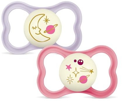 MAM Chupete con Escudo Ventilado que Brilla en la Oscuridad, a Partir de 16 Meses, con Tetina Simétrica, Plana y Flexible de Fácil Aceptación, con Caja Autoesterilizadora, MAM Air, Rosa Mate, 2uds