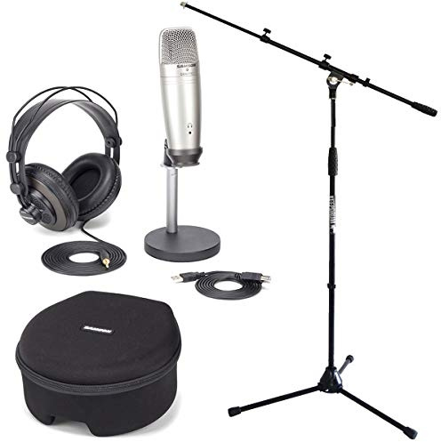 Keepdrum Samson C01U Pro Podcast Set with USB Condenser Microphone Stand MS107B