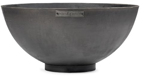 Ash & Ember 42 Hemisphere Fire Pit, Wood Burning Outdoor Fire Bowl, Raw Cast Iron Patina, Half-Sphere Outside Fireplace with Flanged Edge and Stable Base