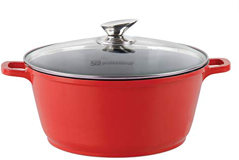 SQ Professional NEA Die-Cast Aluminium Stockpot with 3-Layer Non-Stick Coating Stew Pots Induction Casserole Pan Tempered Glass Lid with Steam Vent