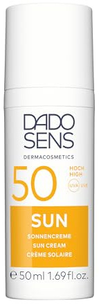 DADO SENS SUN Sonnencreme SPF 50 50ml, bei sonnenempfindlicher Haut | Hoher Sonnenschutz, Reichhaltige Emulsion, Wasserresistent, Fördert Haut- und Zellschutz, Mit Anti-Aging Komplex
