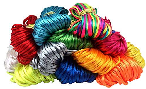 FQTANJU 2mm Satin Nylon Trim Cord, Rattail Silk Cord,14 Bundles 140 Yards Assorted Colors Nylon String for Beading Jewelry Making, Kumihimo Rattail, Chinese Knot