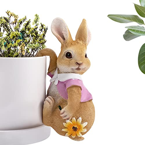 JelyArt Easter Bunny Decorations Resin Easter Rabbit Hanging Ornament, Miniature Garden Rabbit Statue for Spring Garden Ornaments, Flower Pots, Yard, Patio & Home Office