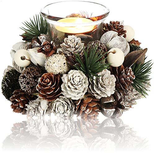 COM-FOUR® Teelichthalter, dekorativer Kerzenständer für Weihnachten | Kerzenhalter mit natürlichen Materialien - Handarbeit