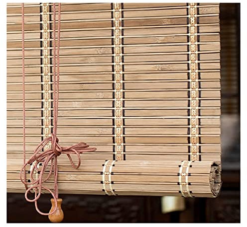 LIJINBO Natur Bambus Rolle Rollo,Bambus Roller Jalousien, Blocksonnenlicht Fenstervorhang Dekoration Raumteiler for Balkon Büro Tee Zimmer Terrasse Shades, 46 Größen