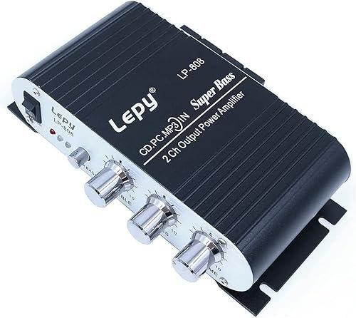 Fasizi LP-808 Amplificateur HiFi Filaire Portable Mini 12V avec Alimentation 3A pour téléphone de Voiture à Domicile - Noir