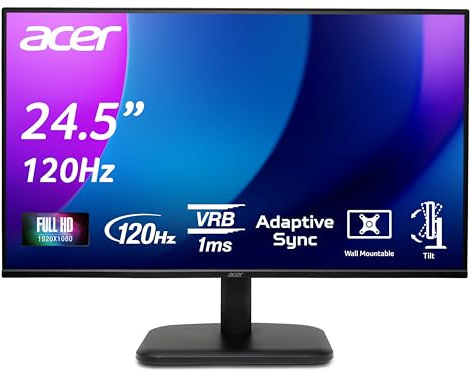 Acer EK251QG Monitor de 24,5 Pulgadas (Pantalla de 62 cm) Full HD, IPS, 120 Hz HDMI, 75 Hz VGA, 4 ms (GTG), HDMI 1.4, VGA, AdaptiveSync