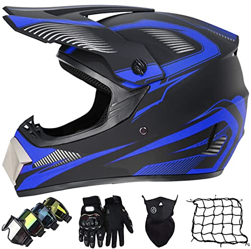 Casco Motocross ATV Dirt Bike BMX Downhill Off-Road Enduro Casco Omologato ECE, Casco Motociclista per Adulti e Bambini con Occhiali Guanti Face Mask Rete Del Casco, S-XL (52-59CM)