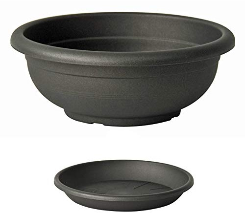 Euro3plast Olimpo Blumenschale mit Untersetzer in rund 70 cm Ø Farbe Anthrazit aus Kunststoff 13631487.62