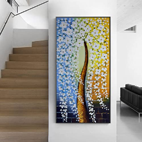 Goldener Baum Gemälde Geldbaum Leinwand Gemälde Poster Druck Wandbild für Wohnzimmer Druck Kunst Malerei Wohnkultur 30x60cm(12x24inch) mit schwarzem Rahmen