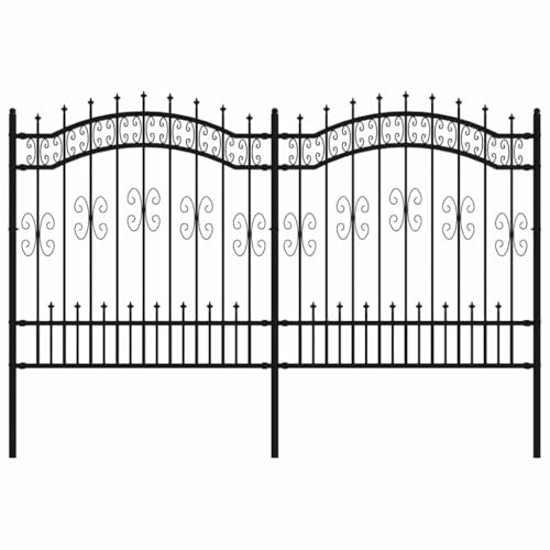 vidaXL Trädgårdsstaket med spjutspets svart 240 x 125 cm pulverlackerat stål