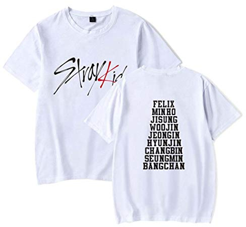 EAPHROWER Unisex T-shirts Kpop Stray barn sommar kortärmad bomull ledig lös blus toppar för män kvinnor, Vit a, S