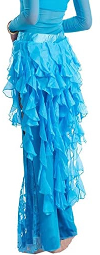 Wuchieal Women's Belly Dance Hip Scarf Belt Skirt Latin Dance Belt Performance Tassel Wave Skirt (Light Blue)