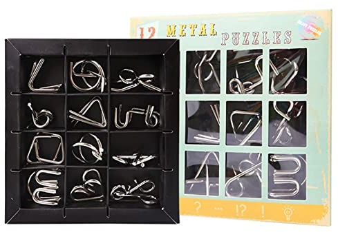 JasCherry Juego de 12 Piezas Juguetes Rompecabezas de Metal Alambre Set para Adultos IQ Juguete Logica Rompecabezas de Hierro Ingenio de Metalicos Juego Mentales para Niños y Adolescentes #01