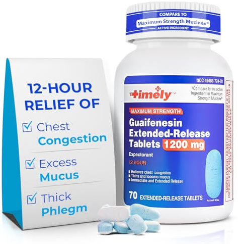 TIME-Cap Labs Guaifenesin 1200mg Extended Release, Maximum Strength Mucus Relief Expectorant for Adults, 12 Hour Chest Congestion Support Tablets, 70 Count