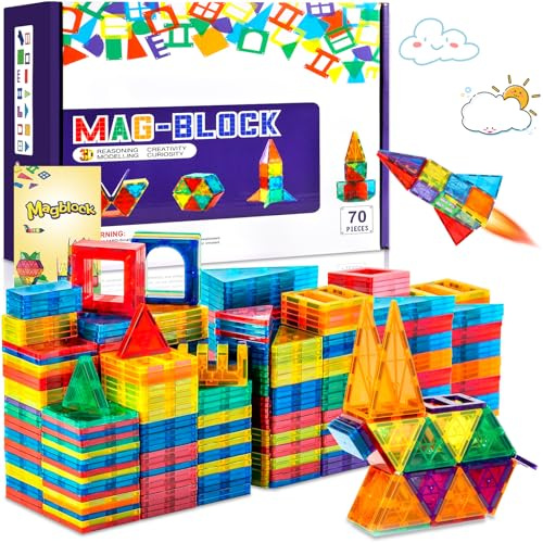 AQXONG 70 Pcs Jouets de Construction Magnétiques Blocs de Construction Magnétiques Jouets Blocs de Construction Éducatifs Jouets Jouets de Construction pour Enfants Convient pour 3+ Garçons et Filles