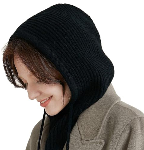 MAKFORT Mütze Damen Winter Strickmützen Warme Kapuzen Schal für Frauen Sturmhauben Beanie 2 in 1 Wintermützen Balaclava Winddichte Mütze