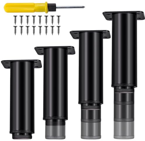 Jiaxitek 10-18 cm Metal Adjustable Furniture Legs,4Pcs Adjustable Height Heavy Duty Bed Center Frame Support Leg,Legs for Kitchen Cabinet/Dresser/TV Stand/Sofa/Chair/Bed/Coffee Table