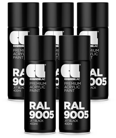 COSMOS LAC Sprühlack Sprühdose - 400ml - Sprühfarbe für den DIY-Bereich, geeignet für alle Oberflächen - Lackspray (5, RAL 9005 - schwarz glänzend)