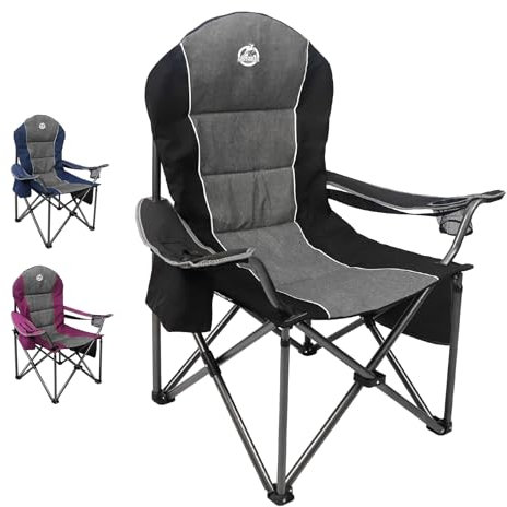 Northroad Übergroßer tragbarer Campingstuhl,Voll gepolsterte Outdoor-Klappstuhl Unterstützung 350LBS,Heavy Duty Lawn Chair mit Becherhalter, Kühltasche, Lendenwirbelstütze, Kopf Tasche für Erwachsene
