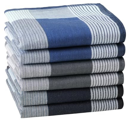 HOULIFE Mouchoirs épais pour Hommes des années 60 en Coton Doux Mouchoir pour Hommes Classique à Carreaux Hankies Plaid Hanky pour Papa Grand-père, 43x43 cm (6 pièces)