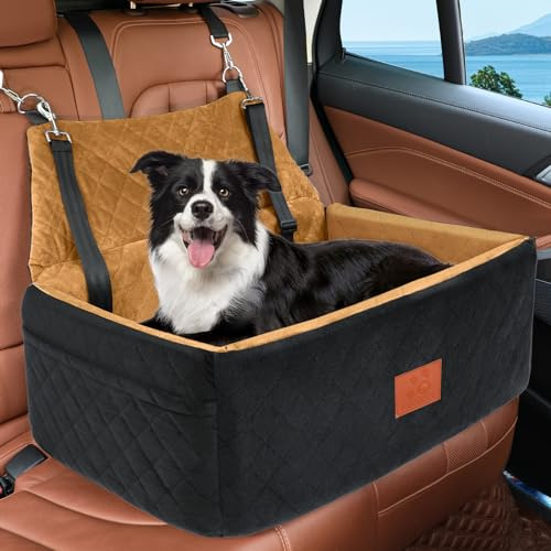 Hunde Autositz für Große&Mittlere Hunde, Hundesitz Auto für unter 55 lbs oder 2 kleine, Waschbar Hundeautositz für den Rücksitz mit dickem Kissen,2 Sicherheitsleinen