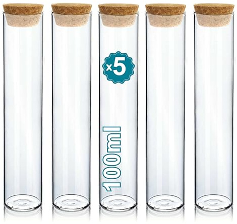 5 Stück Reagenzgläser aus Glas mit Korken, 100 ml, für Labor, Gläser, Glasflaschen, Glasflaschen, Dragees, Hochzeit, Dekoration, Taufe, Gewürze, Süßigkeiten